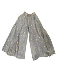 Silver Grey - Designer Ladies Short Top Palazzo Trousers Suit - Size 12 (38