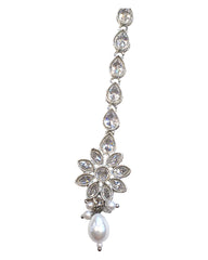 Clear / White - Silver Finish Medium Size Tika Head Piece - Indian Ladies Fashion Jewellery - AE2437 11Vp24