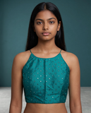 36" / UK 10 - Jade Green - Mirror Work Strap Saree Blouse with cups - UK Stock - Quick Delivery - RNK - R778 -KY