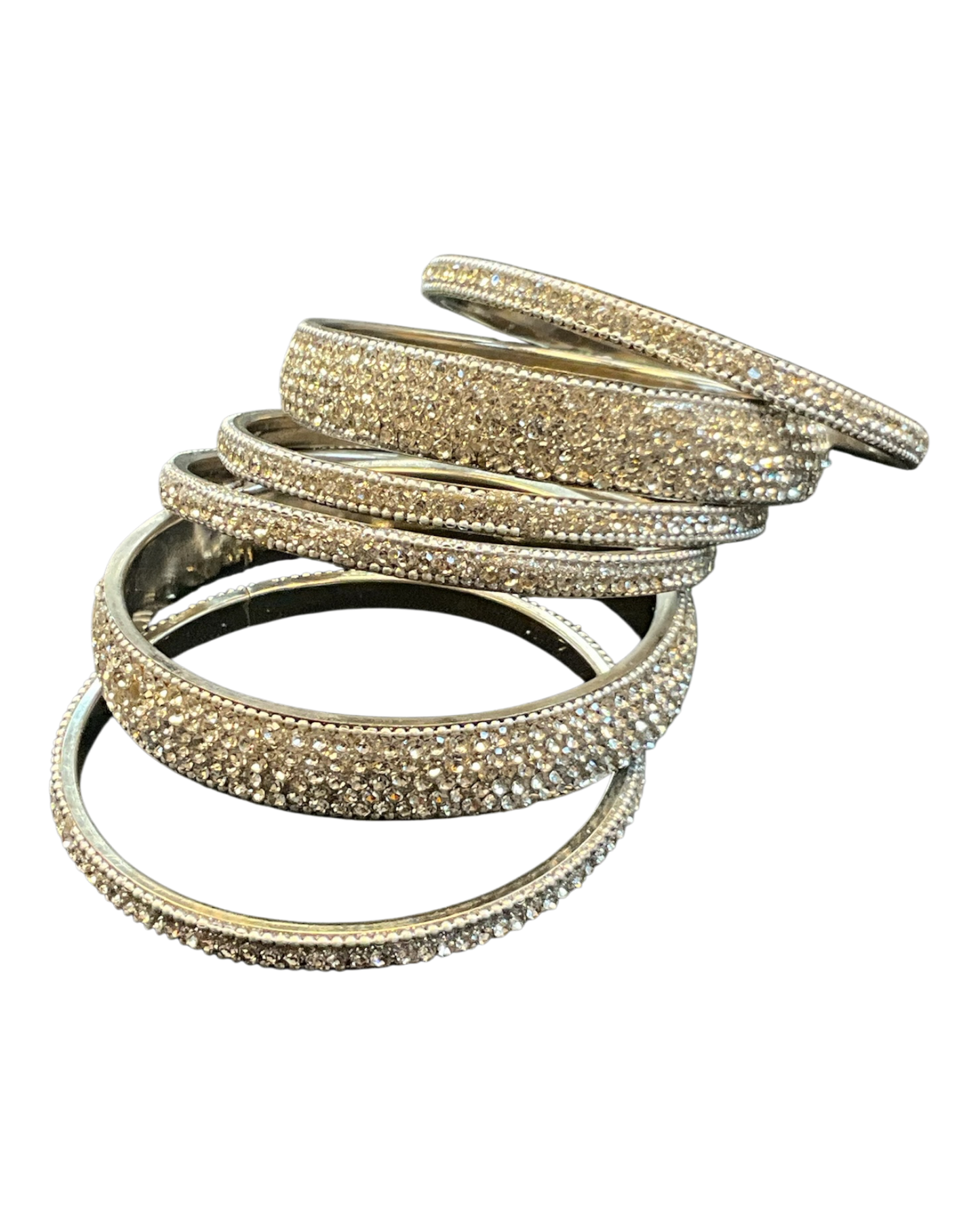 Silver Finish - Set of 6 Stone Bangles -  M - XXL - 5Line 07Kp26