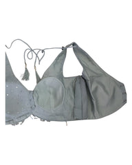 Silver Grey - Designer Ladies Short Top Palazzo Trousers Suit - Size 14 (40
