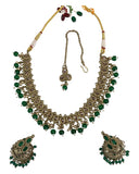 Green - Medium - Antique Gold Finish Necklace Set with Earrings - DAJ540 H 0724