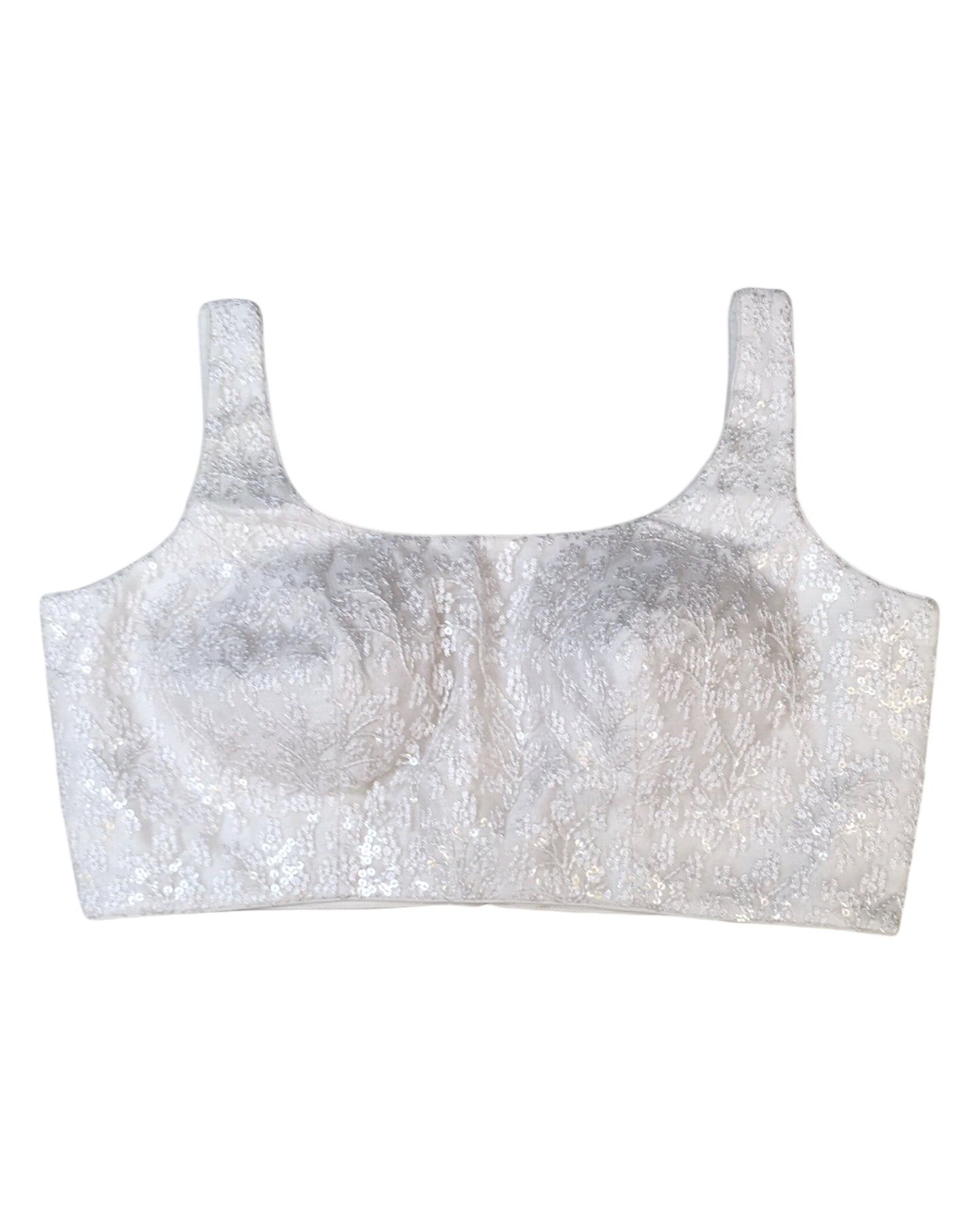 White - Self Embroidered Saree blouse with cups,  Sleeveless - 38" - UK Stock - Quick Delivery - RNK - R873-KK