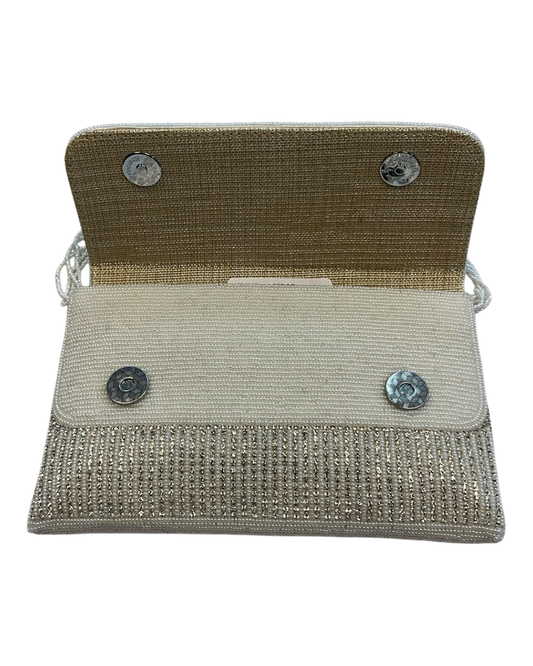 Silver / White - Rich Hand Embroidered Clutch Bag / Handbag -Bollywood / Weddings - AKB278 11KJ25