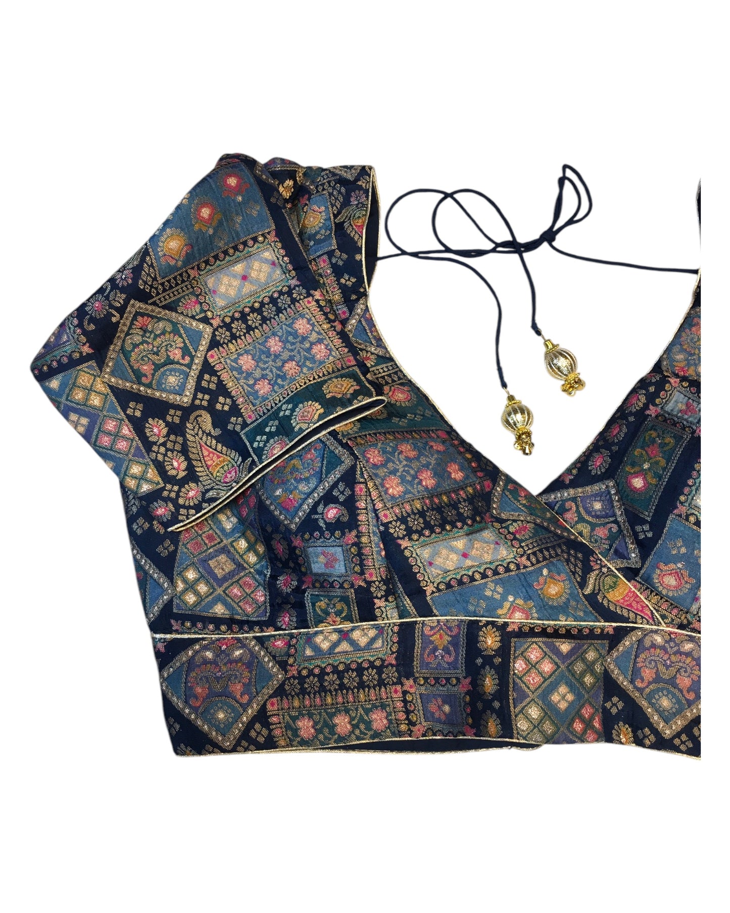 Navy Petrol Blue - Banarasi Brocade Saree / Lehenga blouse - 36" Bust (UK 10) Can be let out to size 12  - VFJ204 01KP25