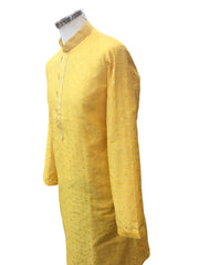 Haldi Yellow Handloom Banarasi Mens Kurta Set - UK Stock - 24h Dispatch - HONDA55 KC 0324