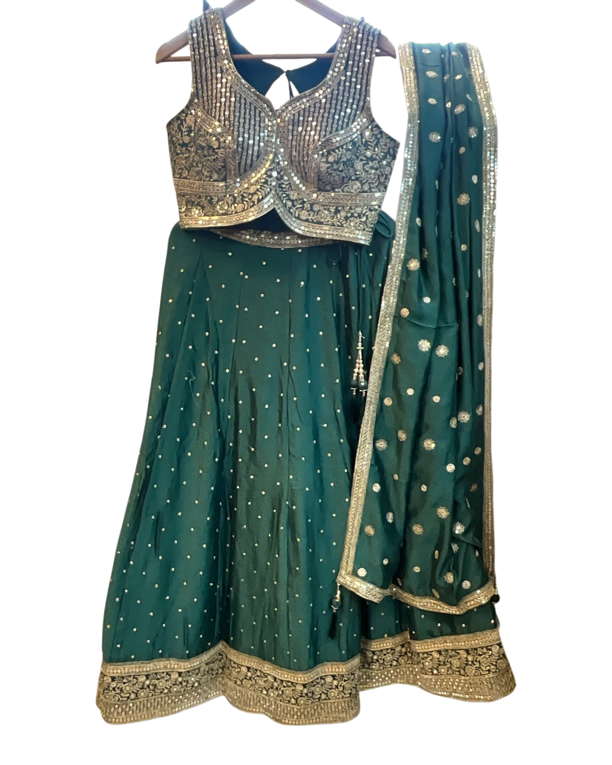 Size UK 10 (36") Dark Green - Lehenga Set - Mehndi / Sangeet / Bridesmaids / Weddings / Garba  - UK Stock - 24h Dispatch - JF12061 09TT26