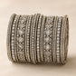 Clear White Stone and Pearl - Silver Finish Bangles Set (Set of 18) - UK stock - SM, M, L, XL JAN2611 05P25