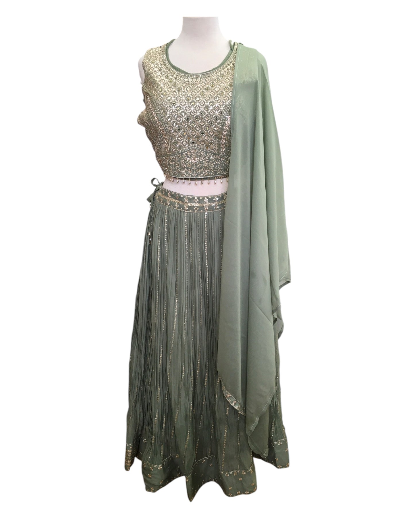 Size 10 / 36" Bust - Sage Green - Ready Made Lehenga Set - UK Stock - 24h Dispatch - KTC2501 19 VT 0125