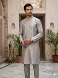 Light Grey - Cotton Silk Mens Indian Kurta set - Weddings / Walimas , Sangeet, Eid, Mehndi / Henna - KCS1018 06KH26