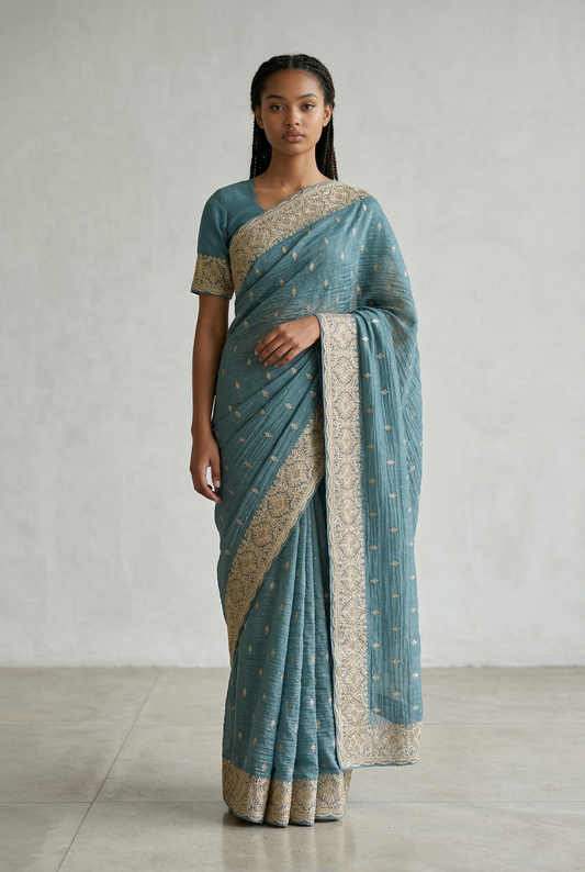 Teal - Fancy Party Saree with Blouse Piece - UK stock - 24hr Dispatch - VFU5410 03VR26