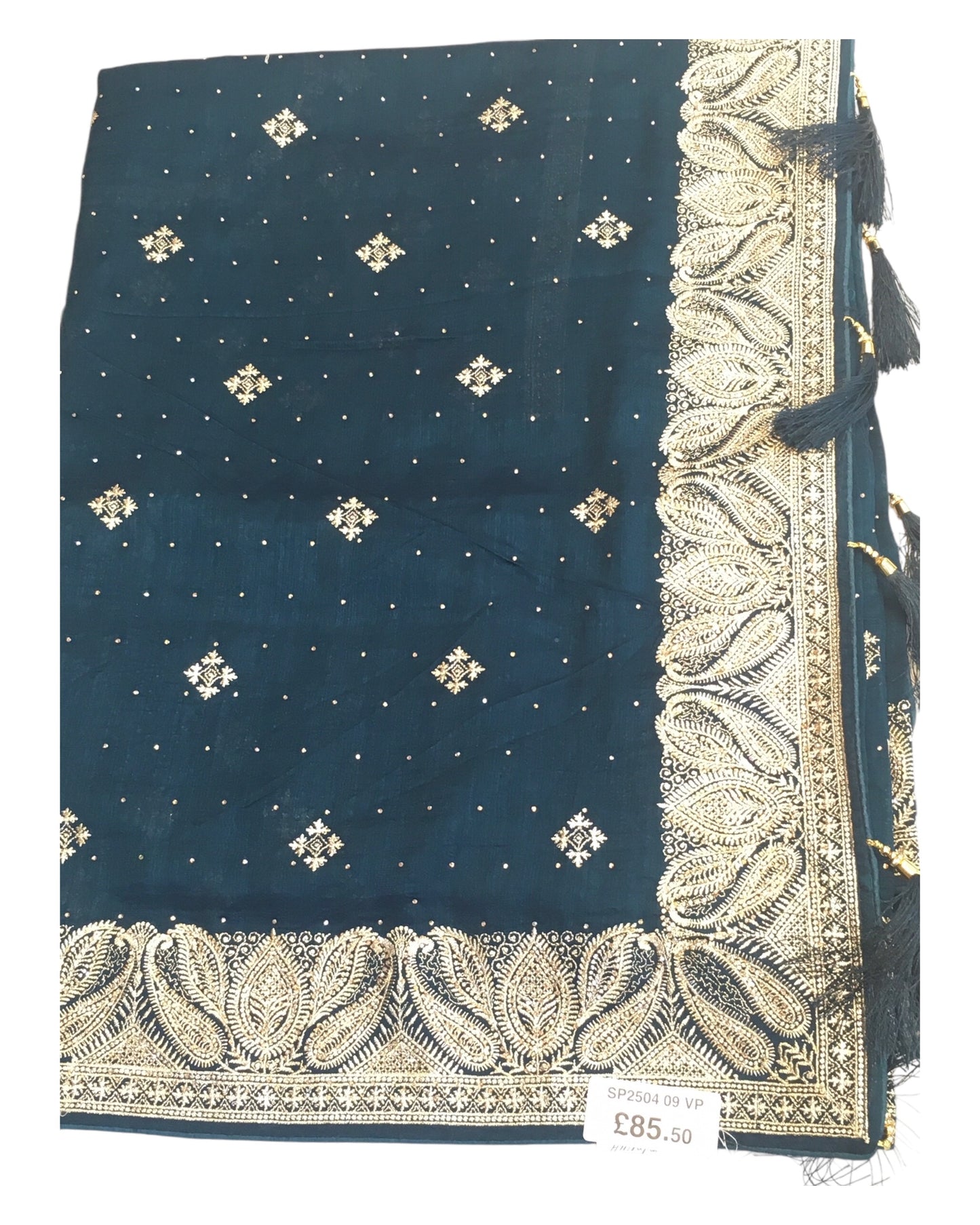 Teal - Silky - Party Wear Embroidered Saree with Blouse Piece - SP250409 VP
