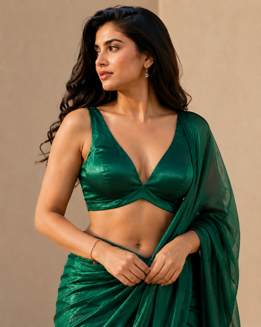 36" / UK 10 - Jade Emerald Green - Rich Designer Silky Saree blouse with cups,  Sleeveless - UK Stock - Quick Delivery - RNK - R900B- KK