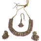 Pink - Medium Size Antique Gold Finish Necklace Set with Earrings - PRI1785  11H24