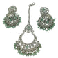 Sage Green - Large Size Silver Finish Necklace Set with Earrings & Tika (Head Piece) - UK Stock - GGA17 08KK25