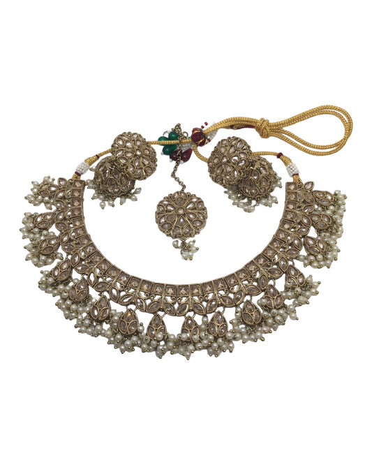 Gold  - Reverse Stone Antique Gold Finish Necklace set - MNA933 KK 1023