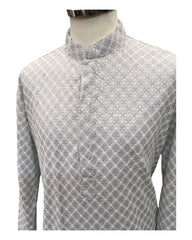 Light Grey Fully Embroidered Mens Kurta Set - UK Stock - 24h Dispatch - MAHARAV VA 0223