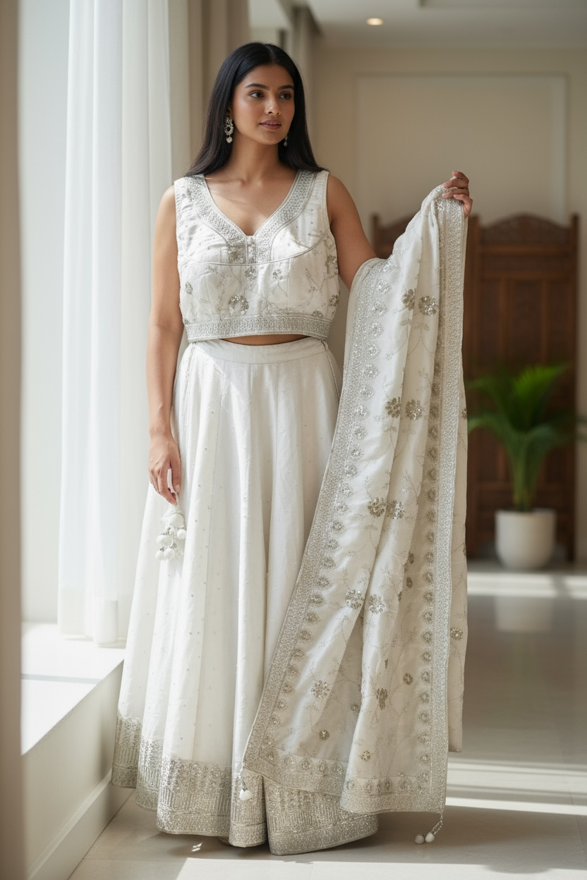 Cream - Ready Made Lehenga Set - Size 12 - 38"(Loosen up to 14) ) UK Stock - 24h Dispatch - KTC241207  TP 1224