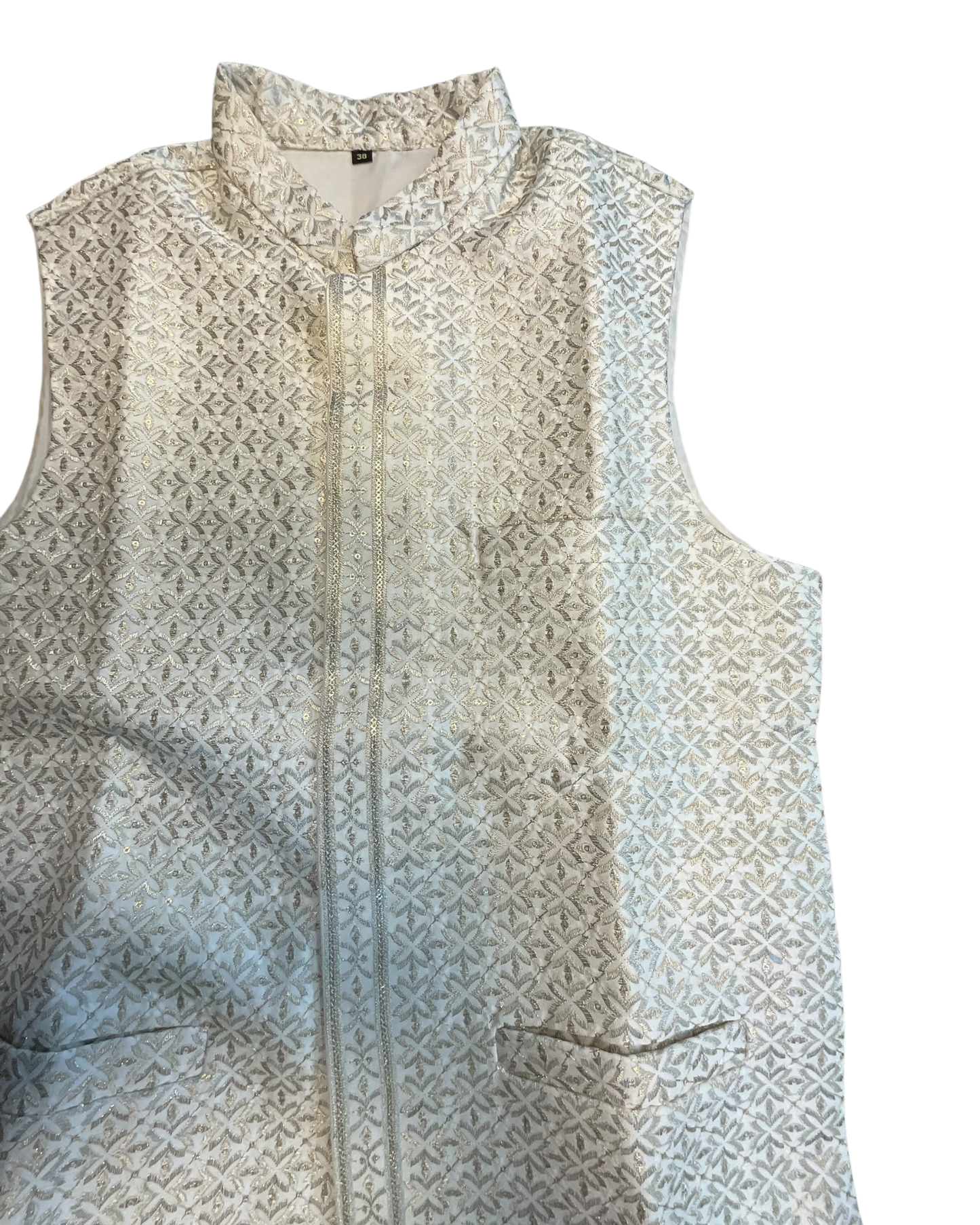 Cream / Off White - All Over Embroidered - Mens Indian Waistcoat - UK Stock - 24 hr Dispatch - KCS4835 06KA26