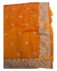 Amber / Burnt Orange - Silky - Party Wear Embroidered Saree with Blouse Piece - SP250409 VP