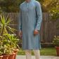 Light Blue - Banarasi Handloom Brocade Mens Indian Kurta set - UK Stock - Weddings / Walimas , Sangeet, Diwali, Eid, Mehndi / Henna - VEE2488 VR