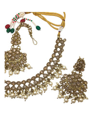 Gold - Large Antique Gold Finish Necklace set - Bollywood - Weddings - KAJ979KJ 0923