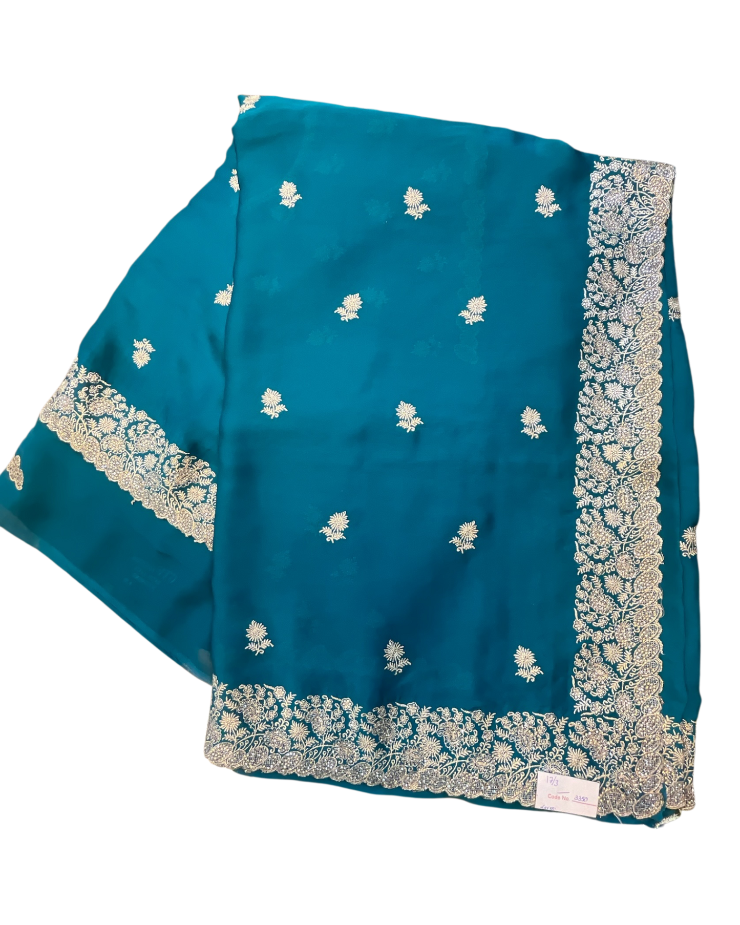Turquoise - Saree with Thread / Stone Work and Blouse Piece - UK stock - 24hr Dispatch - SP2617 VK