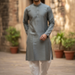 Silver Grey - Banarasi Handloom Brocade Mens Indian Kurta set - UK Stock - Weddings / Walimas , Sangeet, Diwali, Eid, Mehndi / Henna - VEE2532 KR