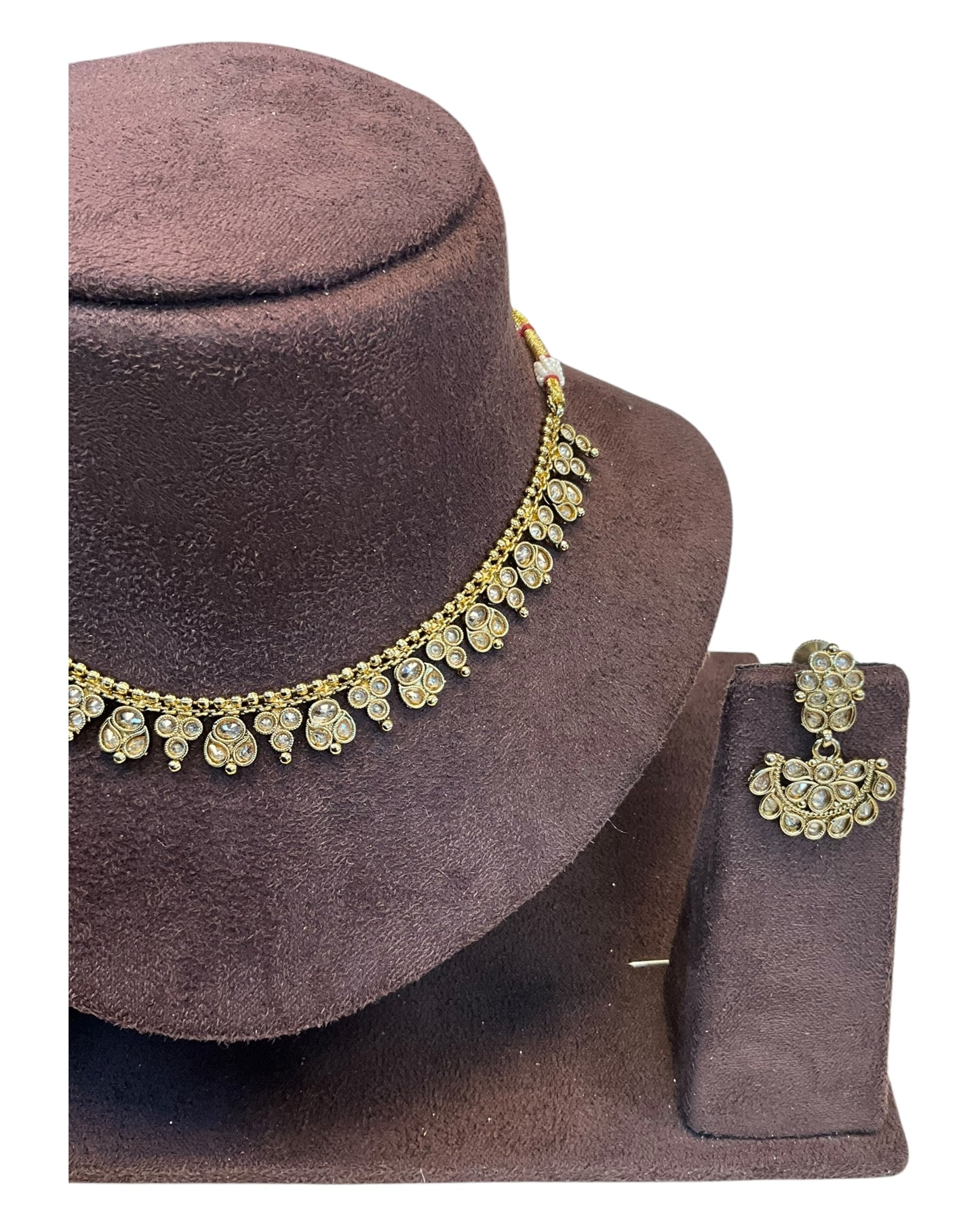 Gold / Neutral / Pearl - Small Size Antique Gold Finish Necklace Set - AE2504 R 0525