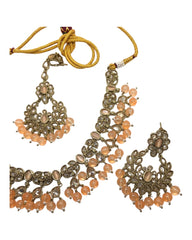 Peach - Large Antique Gold Finish Necklace set - Bollywood - Weddings - KAJ997 KP 0923
