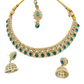 Turquoise - Medium Size Antique Gold Finish Necklace Set with Earrings & Head Piece - 6NS449 04H26