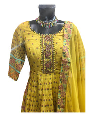 Silky Block Printed Long Dress in Henna Yellow - Size 12 (Bust 38
