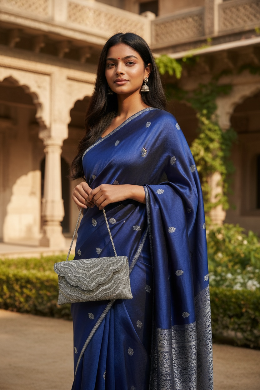 Silver Finish - Rich Hand Embroidered Clutch Bag / Handbag -Bollywood / Weddings - RP04 11KJ25