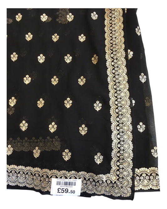 Black - Chiffon - Party Wear Embroidered Saree with Blouse Piece - SP2504008 VY