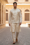 Champagne - Premium Self All Over Embroidered - Mens Indian Waistcoat - UK Stock - 24 hr Dispatch - KCS4787 03KR26