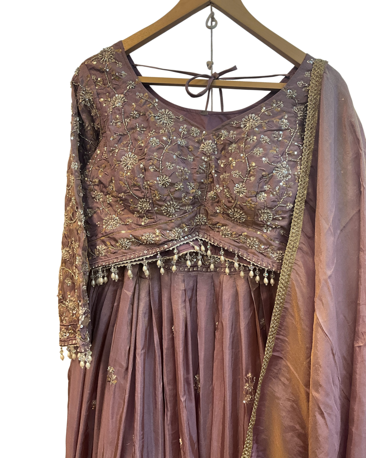 Size UK 14 (40" Bust) Long Sleeves - Pastel Lilac - Silky Lehenga Set - Mehndi / Sangeet / Bridesmaids / Weddings / Garba  - UK Stock - 24h Dispatch - KM- VAN416 07JJ26