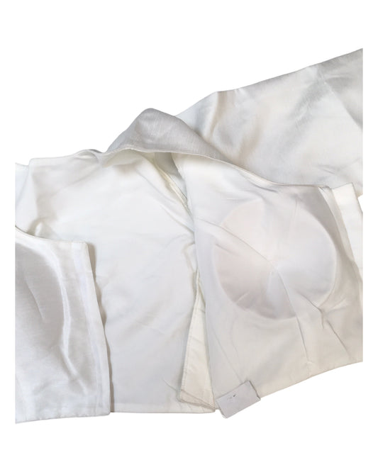 White - Silky Saree blouse with cups,  Long Sleeves, High Back - 42" - UK Stock - Quick Delivery - RNK - R231F-A