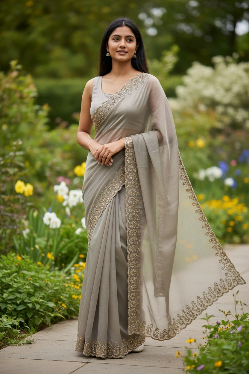 Gold - Rich Saree with Stone Work and Blouse Piece - UK stock - 24hr Dispatch - RS2516 TH