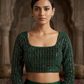 Size 38" / UK 12 - Bottle Green - Rich Sequins Embroidered Long Sleeve Saree blouse with cups - UK Stock - Quick Delivery - RNK - R860-KA