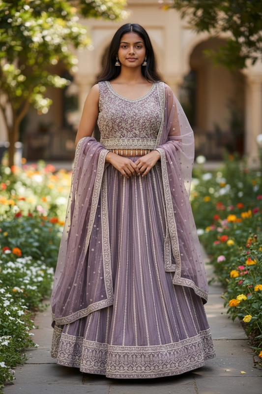 Size 14 / 40" Bust - Lilac - Ready Made Lehenga Set - UK Stock - 24h Dispatch - KTC2603 TY