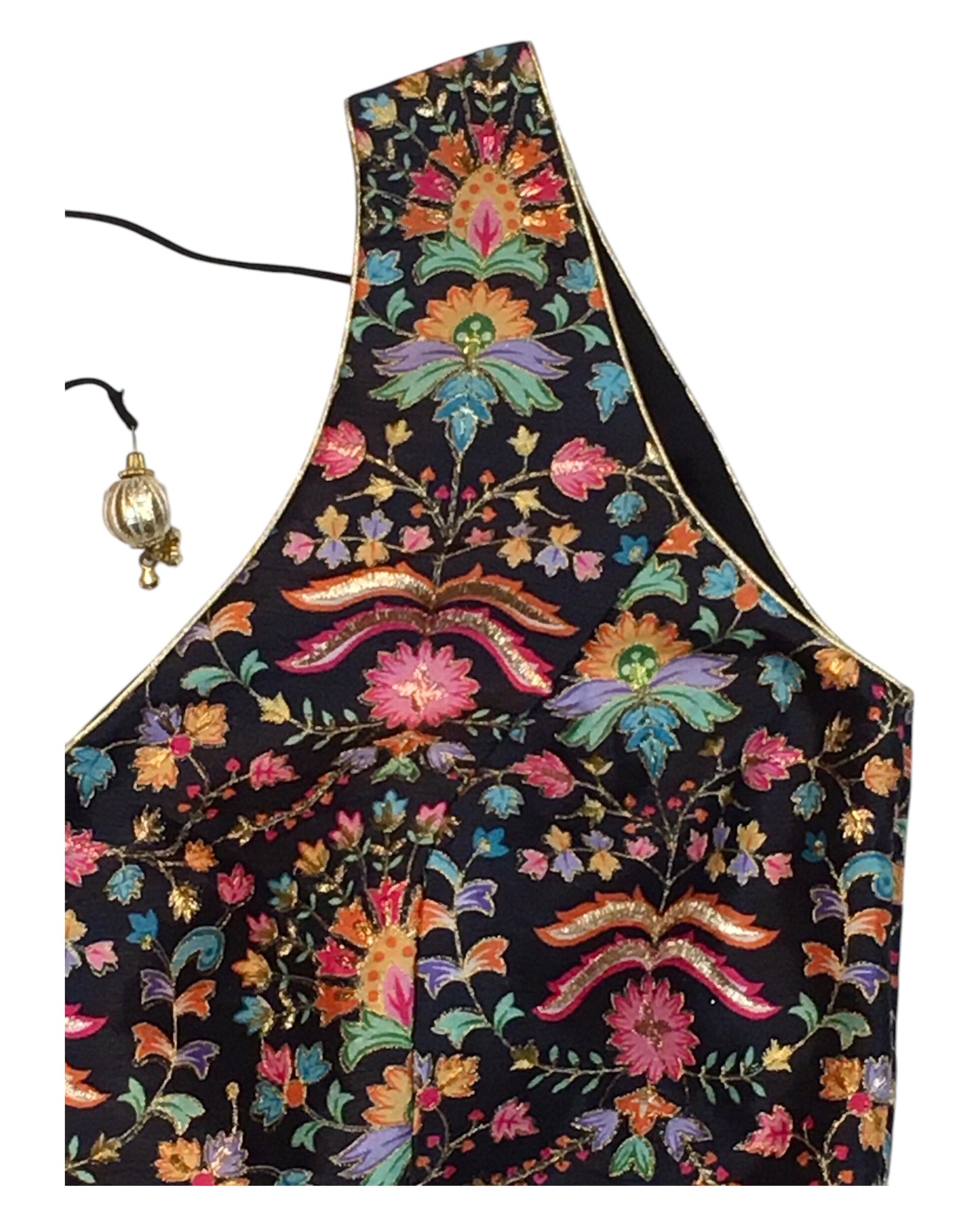 38" Bust (UK 12) Black - Silky Block Print Saree / Lehenga blouse - Can be let out to size 16  - X1199 01KV25