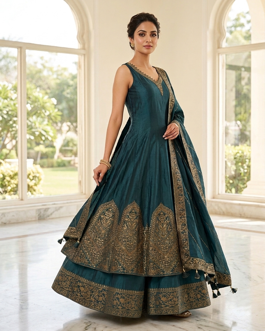 Size 12 (38") - Bottle Green - Designer -  Ladies Long Top / Dress Anarkali Trousers Suit - VMK Bandhan CY