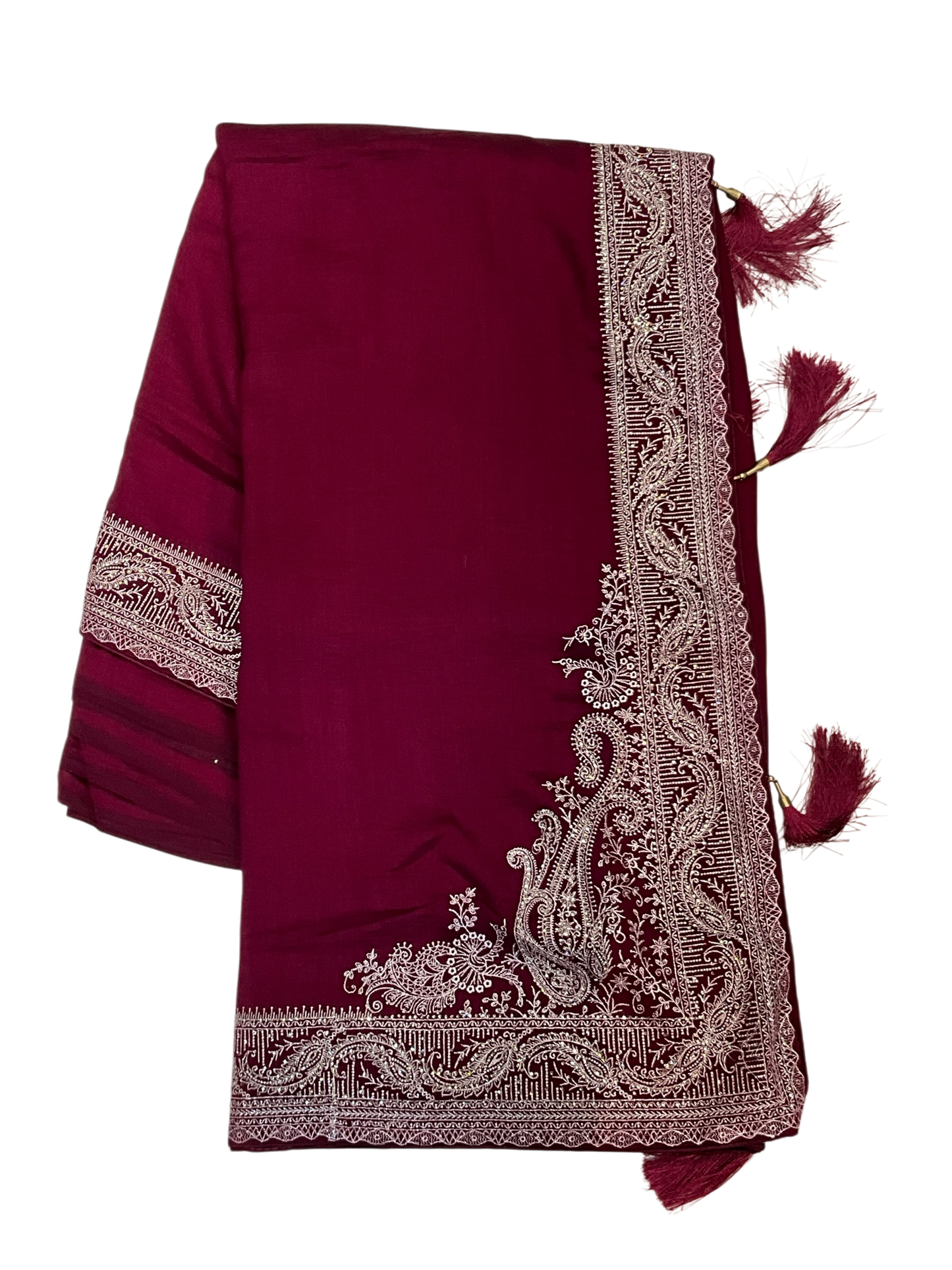 Dark Magenta - Classic Saree with Thread / Stone Work and Blouse Piece - UK stock - 24hr Dispatch - RS2506 VP