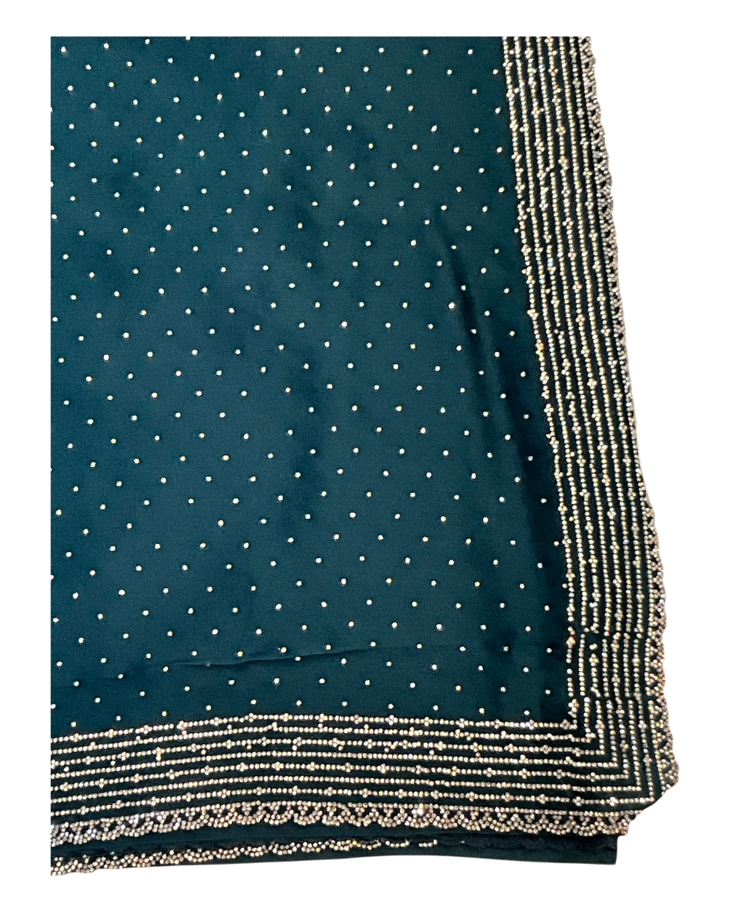 Teal - Classic Satin Crepe Saree with Stone Work and Blouse Piece - UK stock - 24hr Dispatch - RS2531 VY