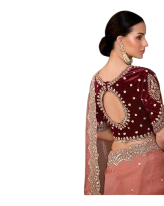 Coral Pink - Fancy Saree with contrast Blouse Piece - UK stock - 24hr Dispatch - TFH206TT