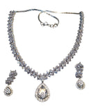 Clear - American Diamond Style Silver Finish Medium Size Necklace Set with Earrings - AE2424 11H24