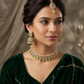 Henna Green - Medium Size Antique Gold Finish Necklace Set with Earrings & Head Piece - 6NS449 04H26