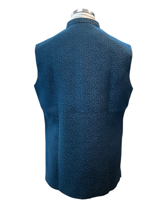 Dark Teal - Self Brocade - Premium Suede Feel Mens Indian Waistcoat - UK Stock - 24 hr Dispatch - VNS-JKT697/31 10KP25