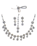 Clear - Silver Finish Necklace & Earrings Set - Bollywood - Weddings - KAJ1038 11KV24