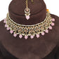 Pink - Medium Size Antique Gold Finish Choker Necklace Set with Earrings - RAK149  C 0424